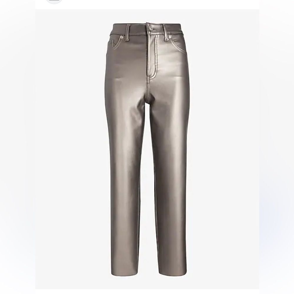 Super High Waisted Metallic Faux Leather Straight Leg Cropped Pant Express